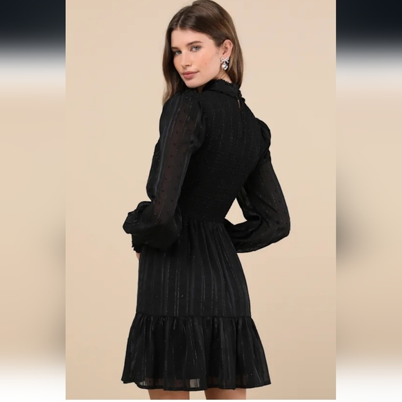 Lulus Heartful Romance Black Striped Smocked Long Sleeve Mini Dress - Size XL - Picture 3 of 5